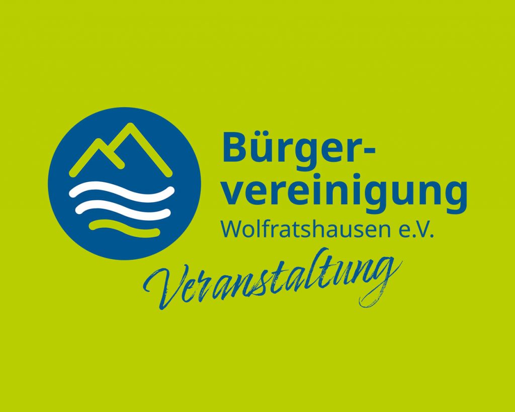 Logo der Bürgervereinigung Wolfratshausen e.V. mit Bergen und Wellen auf grünem Hintergrund.