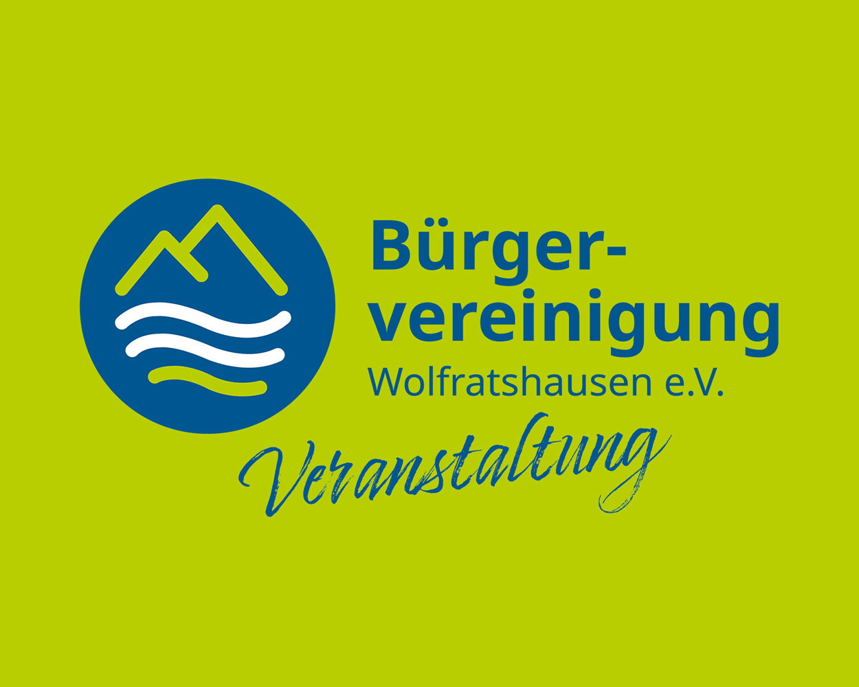 Logo der Bürgervereinigung Wolfratshausen e.V. mit Bergen und Wellen auf grünem Hintergrund.